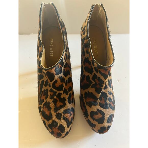 Nine West Platform Ankle Booties Stiletto Brown Leopard Print Calf Hair Sze 7.5 - Picture 2 of 12